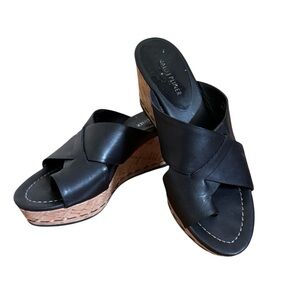 Donald J Pliner black leather with cork wedge heel. Size 6